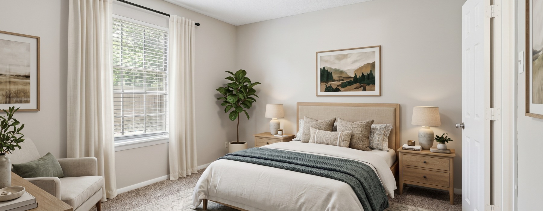 bedroom with bed, night stands, and dresser