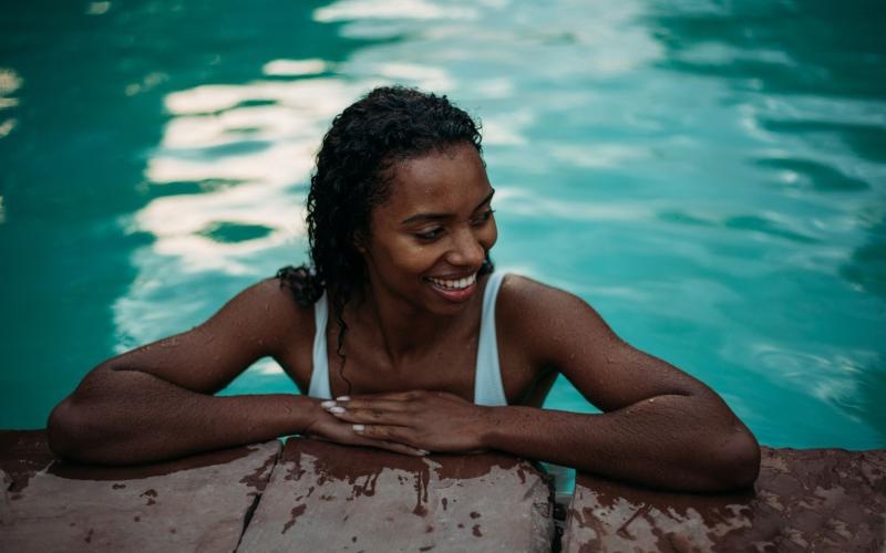 a woman in a pool